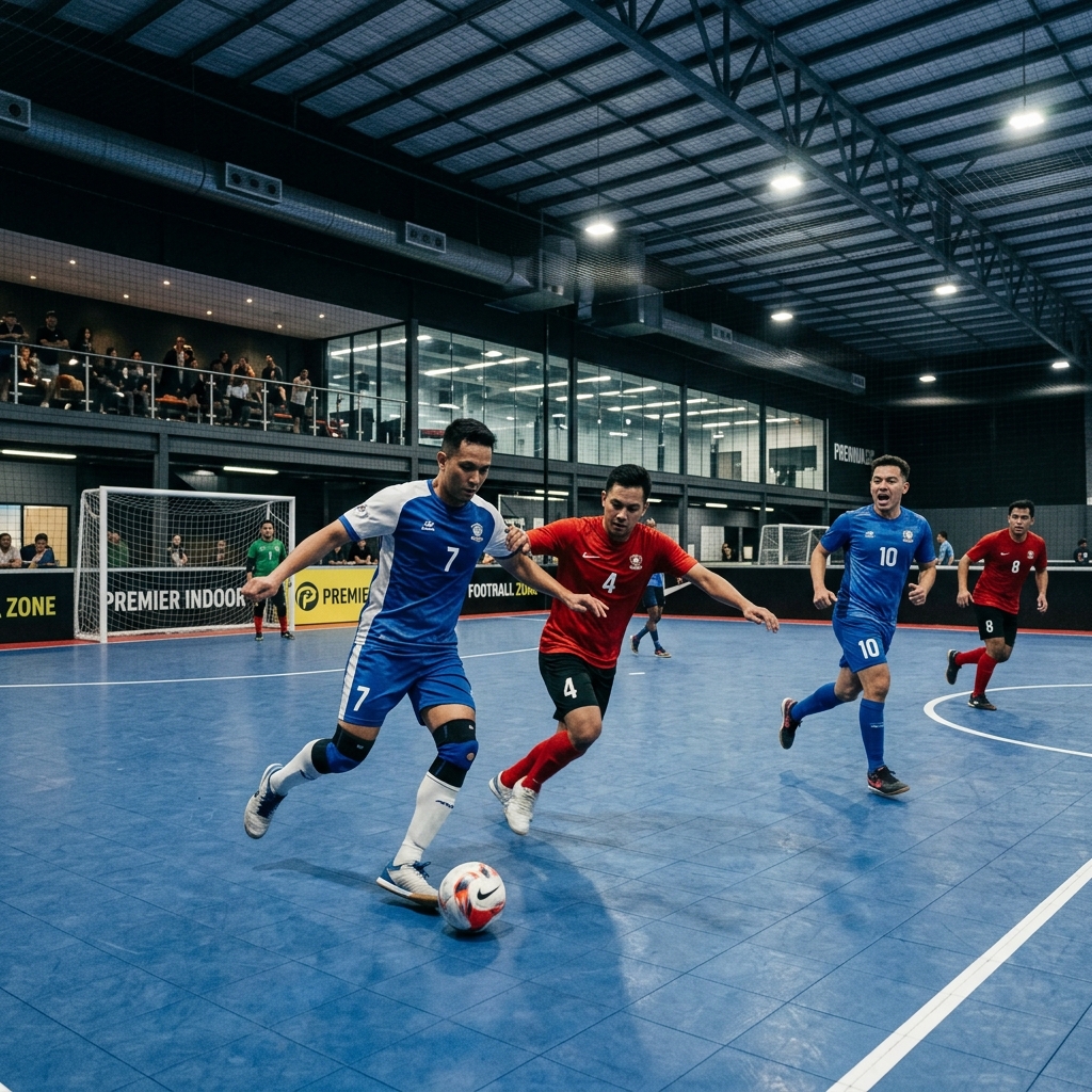 Intense 5-a-side match play during the Apex Indoor Cup