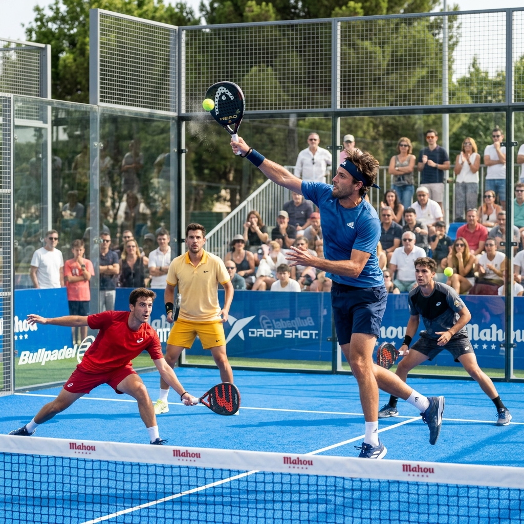 Double padel match action under beautiful sunny skies